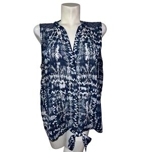 Artesia Womens Blue White Tie Dye Pattern Sleeveless V-Neck Button Blouse Top XL